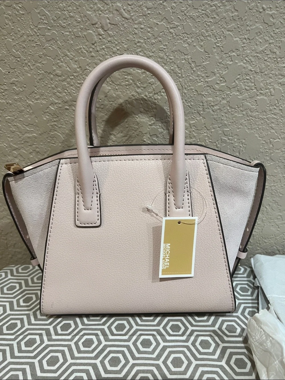 Michael Kors AVRIL Powder Blush Leather Satchel with Gold Logo